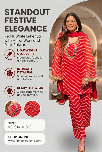 Women's Red Leheriya printed georgette Farsi salwar set - additional product view