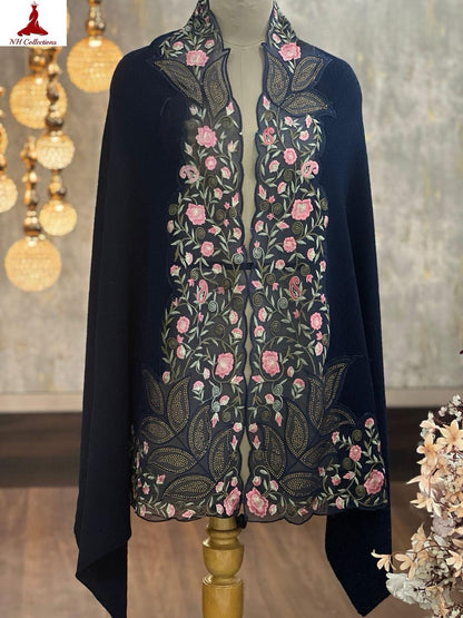 Women’s knitted cape style shawl with embroidered net appliqué & Swarovski accents - product image 8