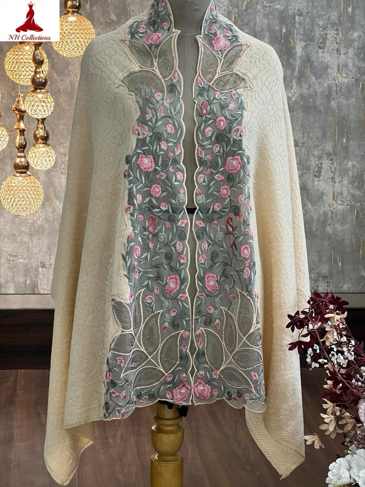 Women’s knitted cape style shawl with embroidered net appliqué & Swarovski accents - product image 9
