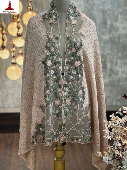 Women’s knitted cape style shawl with embroidered net appliqué & Swarovski accents - product image 10