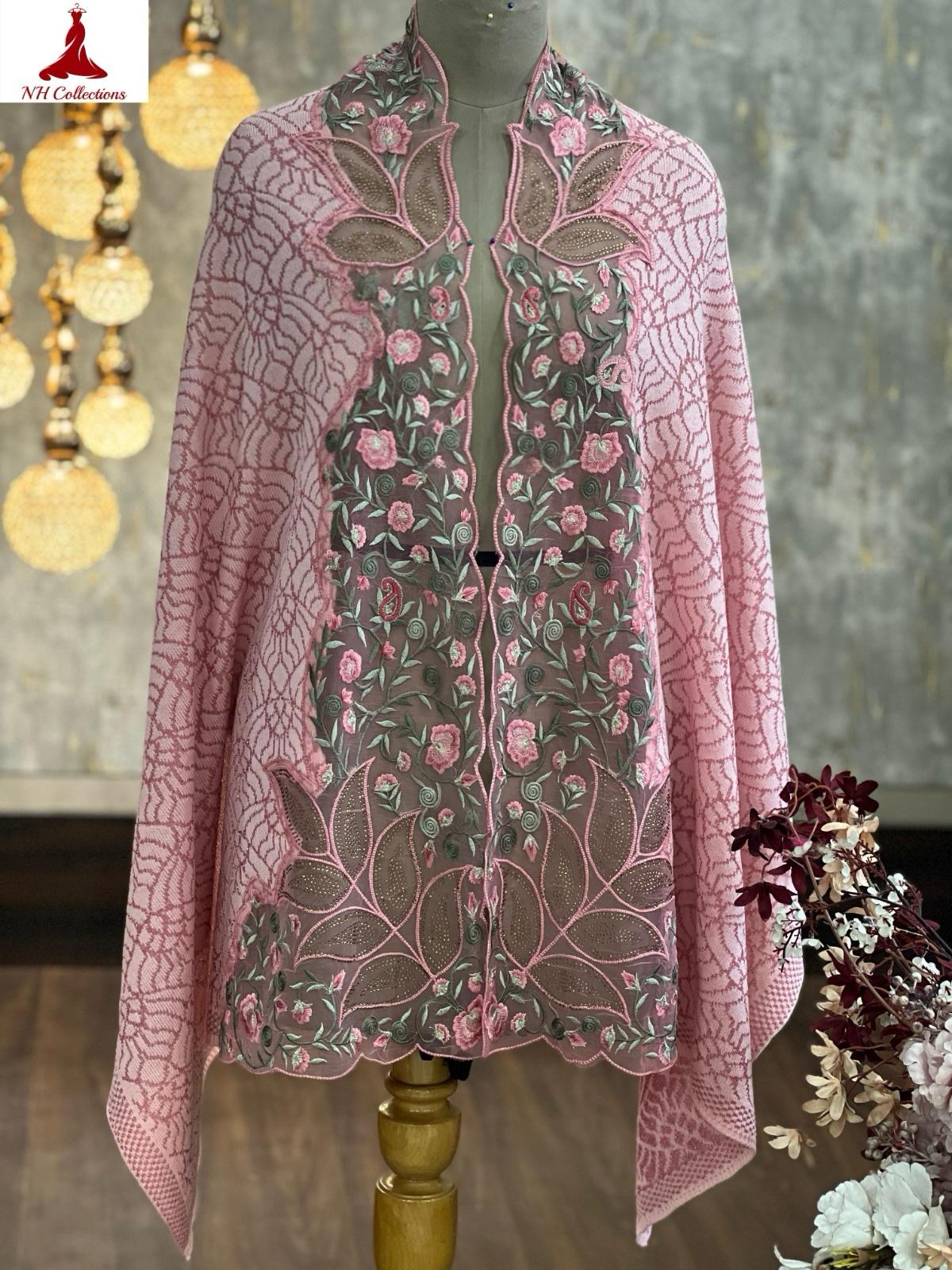 Women’s knitted cape style shawl with embroidered net appliqué & Swarovski accents - product image 11