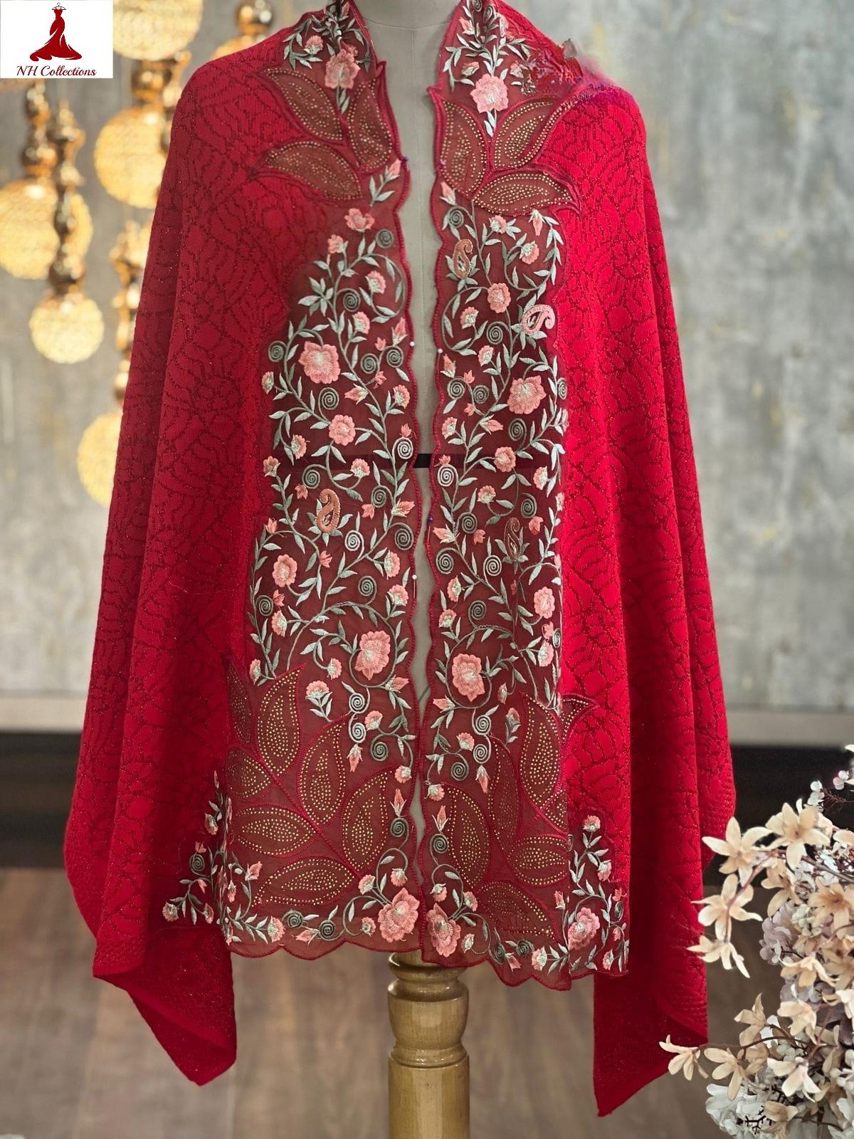 Women’s knitted cape style shawl with embroidered net appliqué & Swarovski accents - product image 12