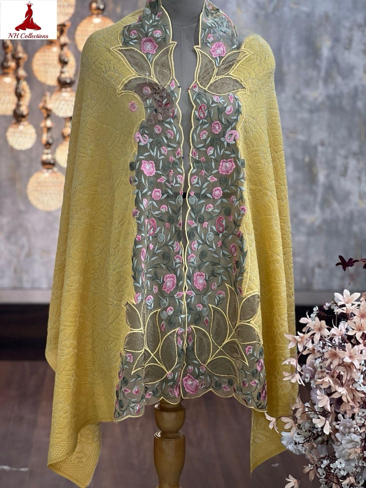 Women’s knitted cape style shawl with embroidered net appliqué & Swarovski accents - product image 13