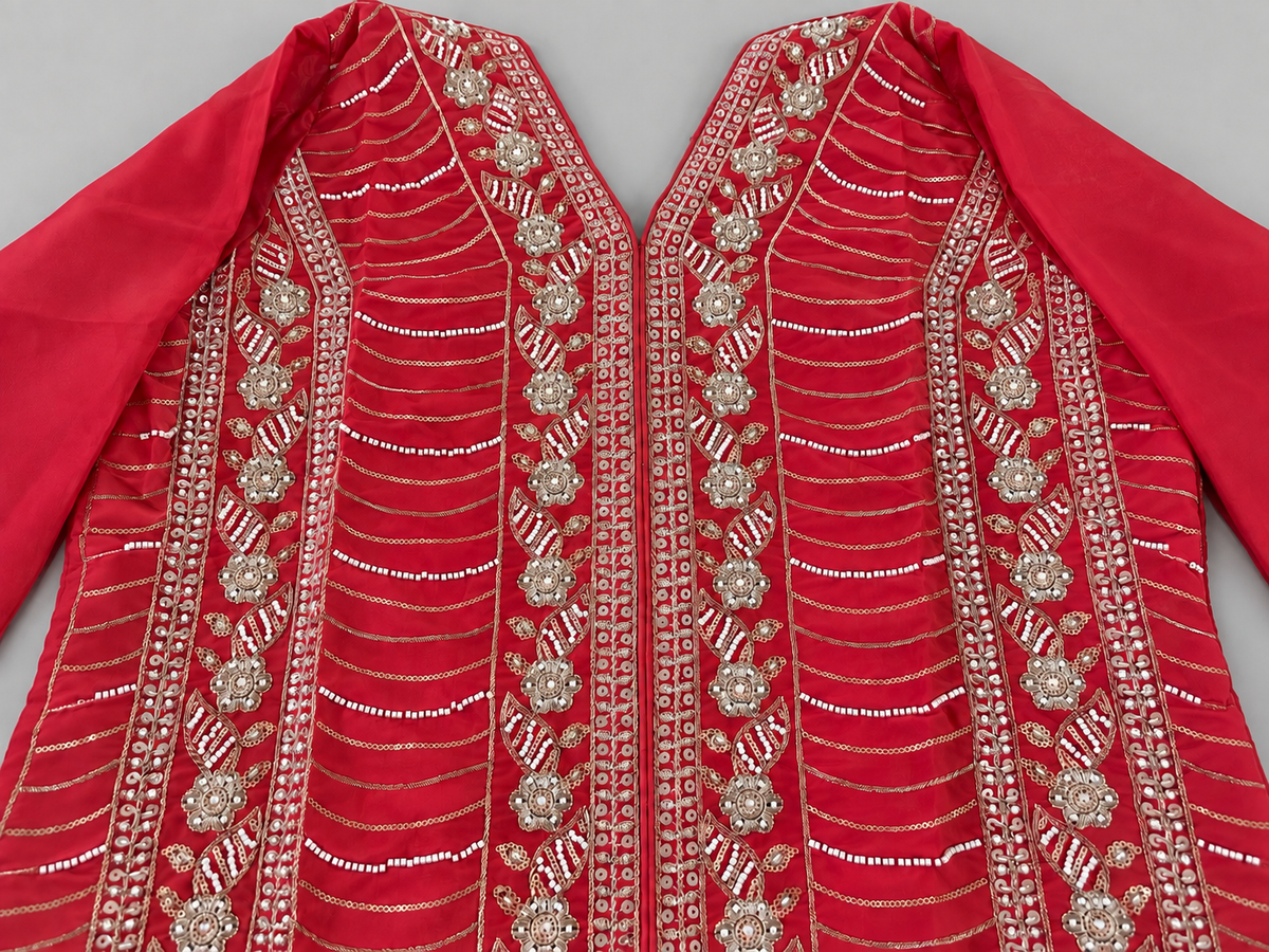 Women's Tomato Red Shimmer Silk Pallazo Set in M, XL & 2XL