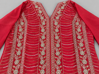 Women's Tomato Red Shimmer Silk Pallazo Set in M, XL & 2XL