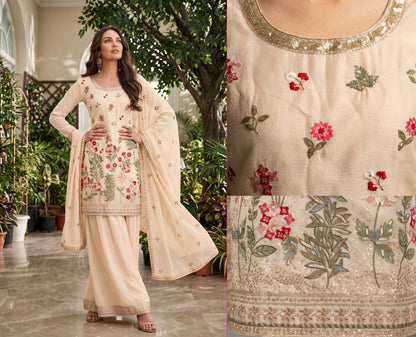 Women's Embroidered chinon palazzo sets in pastel shades (L, XL, 2XL)