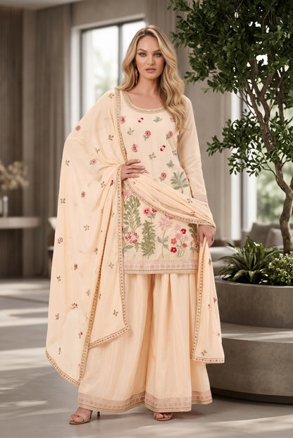 Women's Embroidered chinon palazzo sets in pastel shades (L, XL, 2XL)