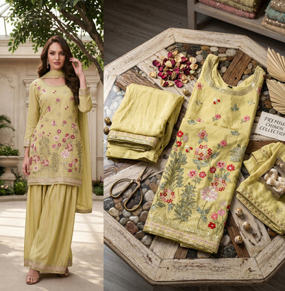 Women's Embroidered chinon palazzo sets in pastel shades (L, XL, 2XL)