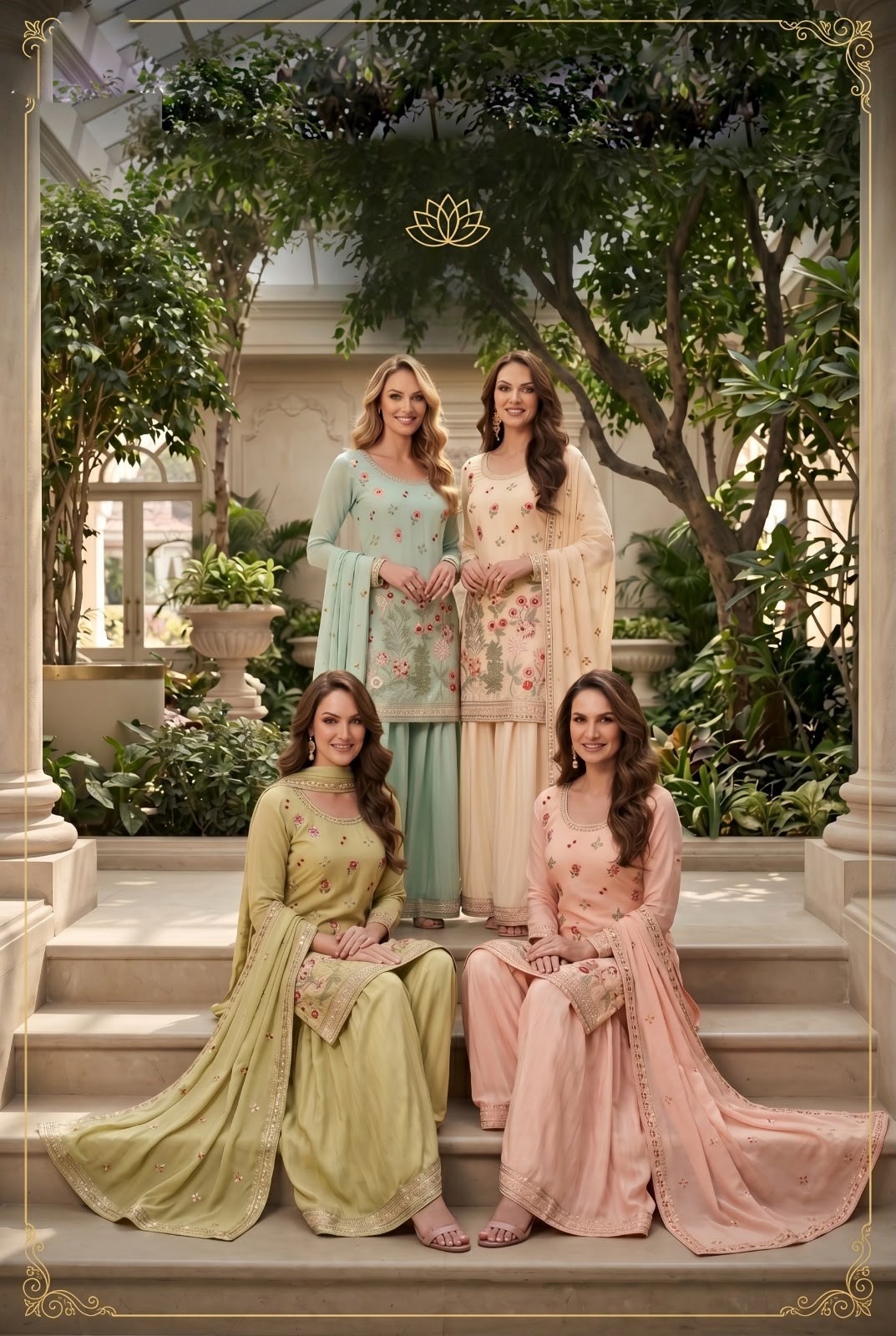 Women's Embroidered chinon palazzo sets in pastel shades (L, XL, 2XL)