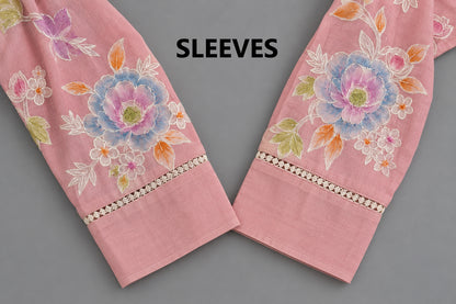 Women's Blush Pink Mul Cotton Appliqué Embroidered Kurta Set in L