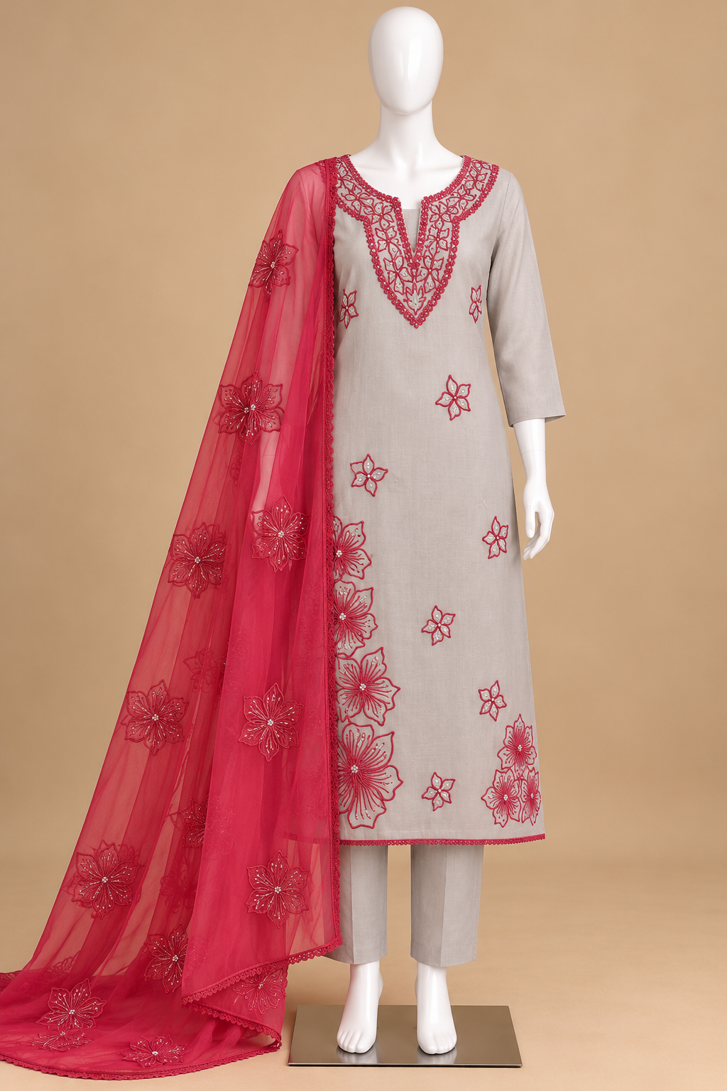 Women's Soft Twill Organza Kurta set in L & 2XL