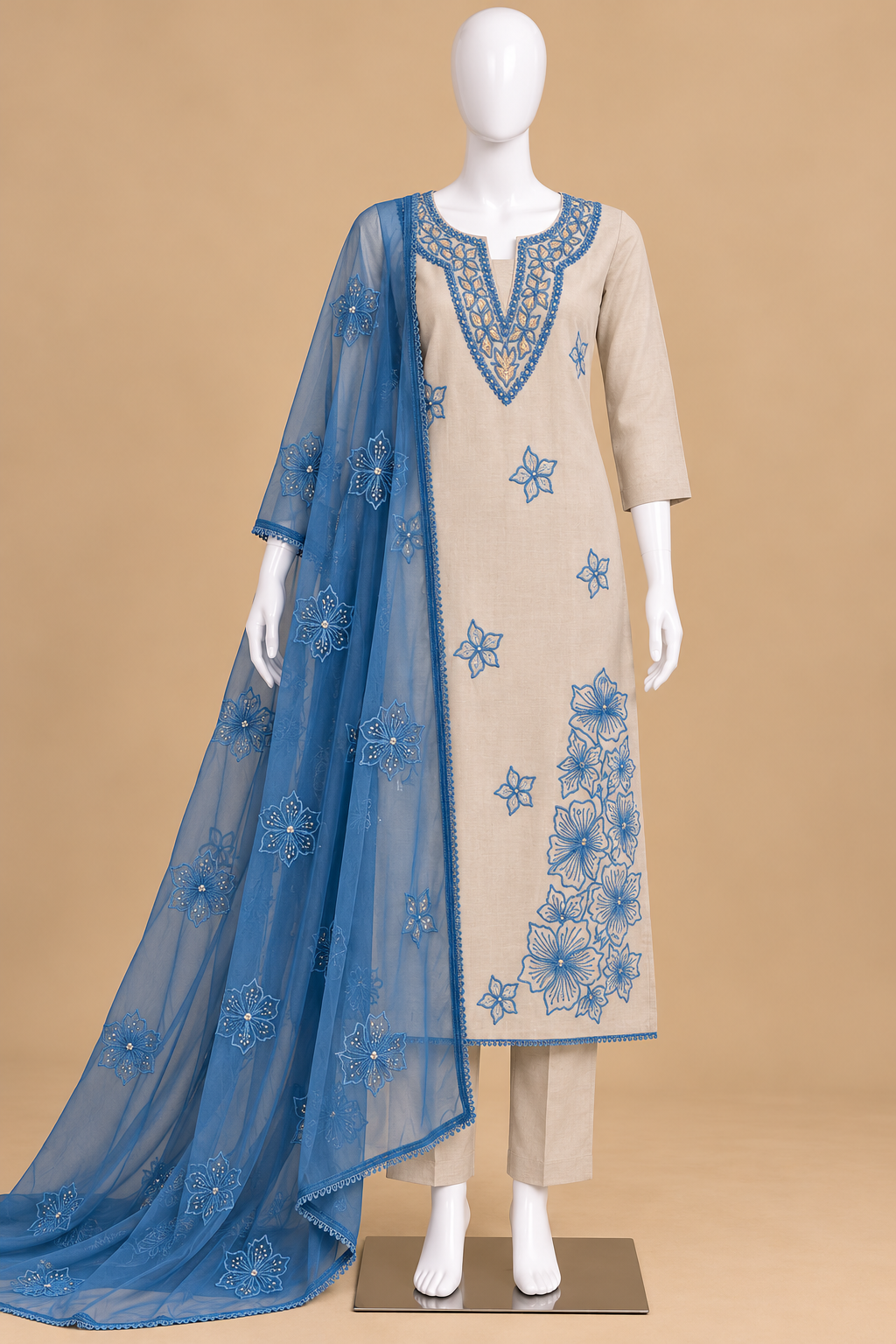 Women's Soft Twill Organza Kurta set in L & 2XL