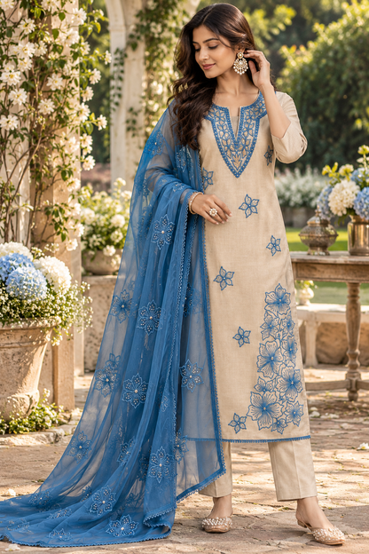 Women's Soft Twill Organza Kurta set in L & 2XL