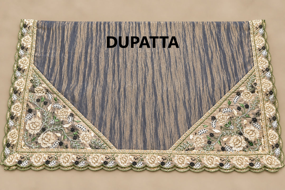 Women's Crushed Silk Kurta Set with Neckline embroidery in S & M