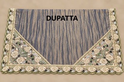 Women's Crushed Silk Kurta Set with Neckline embroidery in S & M