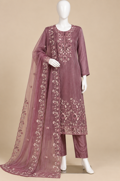 Women's Crushed Shimmer Silk Kurta Set with Cutwork in L & XL