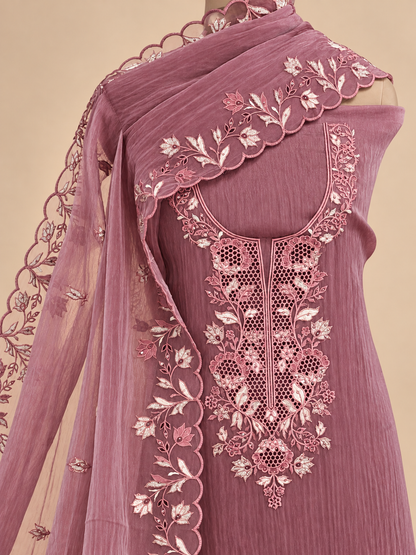 Women's Crushed Shimmer Silk Kurta Set with Cutwork in L & XL
