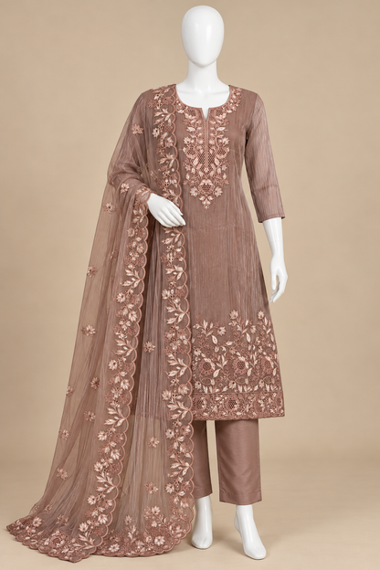Women's Crushed Shimmer Silk Kurta Set with Cutwork in L & XL