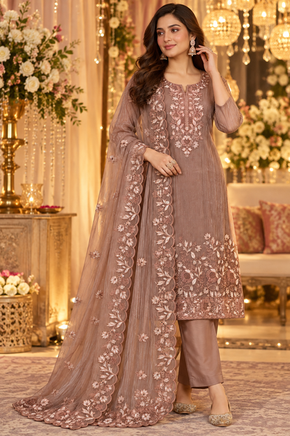 Women's Crushed Shimmer Silk Kurta Set with Cutwork in L & XL
