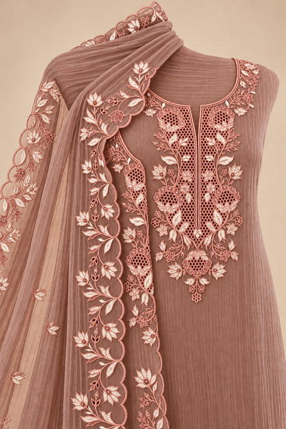 Women's Crushed Shimmer Silk Kurta Set with Cutwork in L & XL