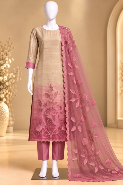 Women's Crushed Shimmer Silk Laser cut work Kurta Set in M, L, 2XL
