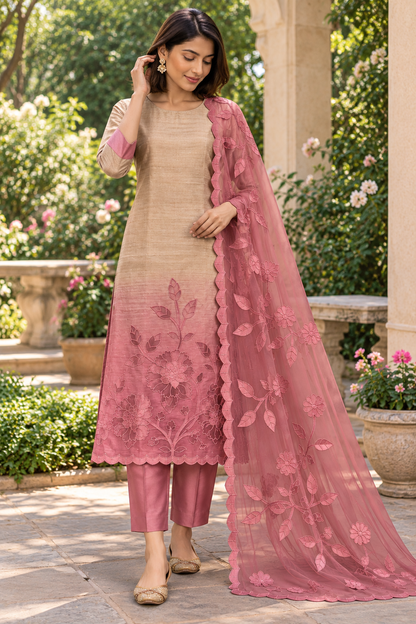 Women's Crushed Shimmer Silk Laser cut work Kurta Set in M, L, 2XL