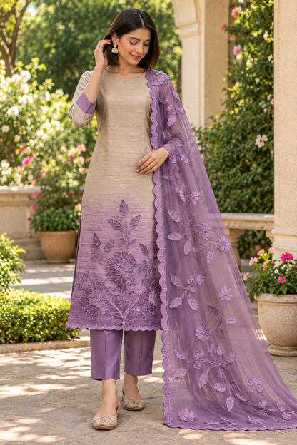 Women's Crushed Shimmer Silk Laser cut work Kurta Set in M, L, 2XL