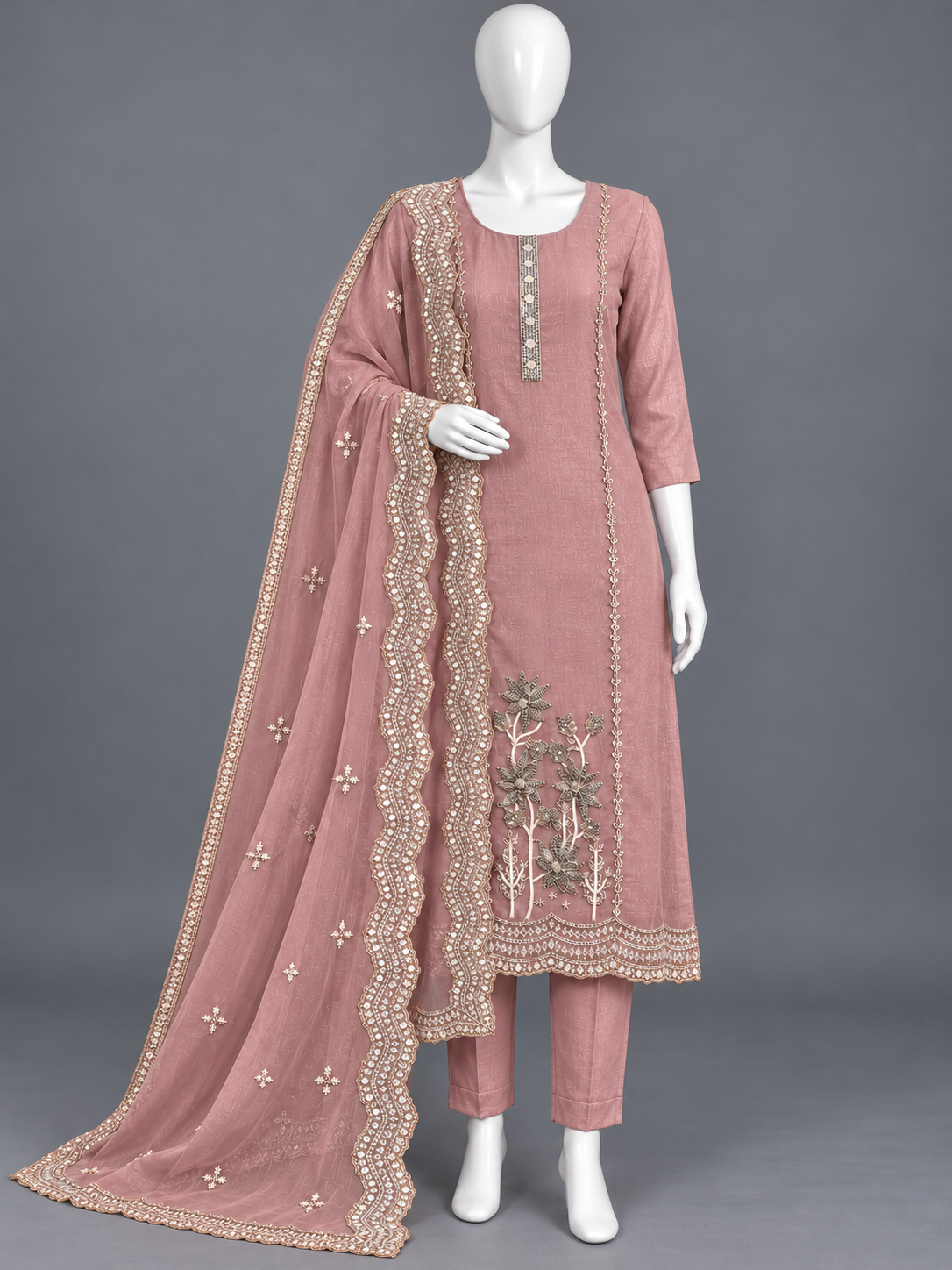 Women's Crystal Silk Pearl Embroidered Kurta set in XL & 2XL