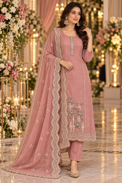 Women's Crystal Silk Pearl Embroidered Kurta set in XL & 2XL