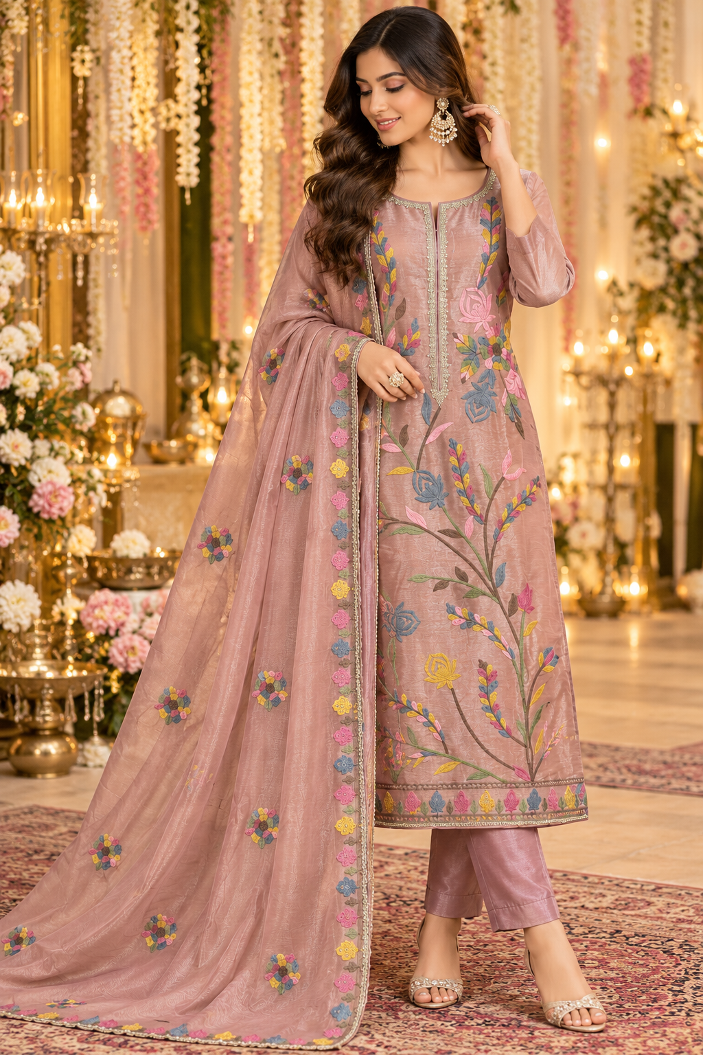Women's Giraffe Silk Kashmiri Embroidered Kurta Set in 2XL