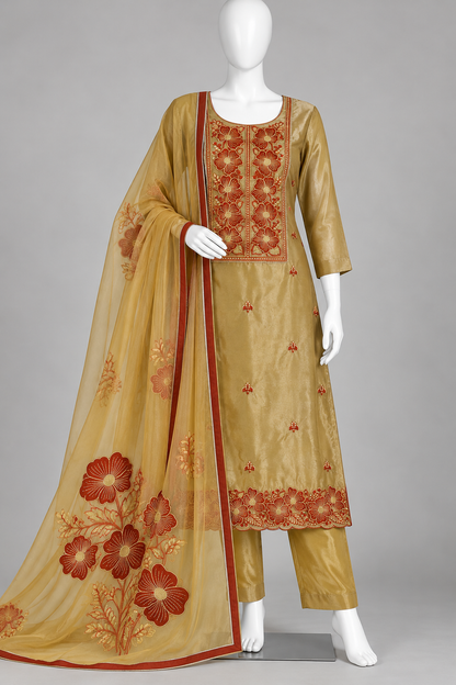 Women's Tissue Silk Floral Embroidered Kurta Set in L & XL