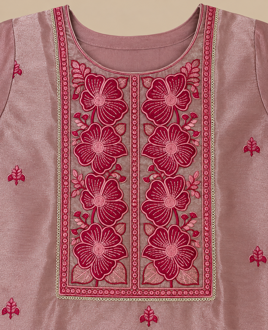 Women's Tissue Silk Floral Embroidered Kurta Set in L & XL
