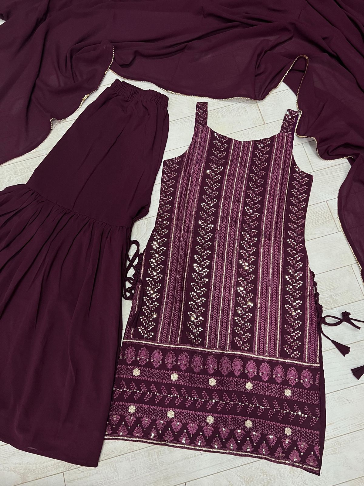 Women’s burgundy georgette sharara set in XS