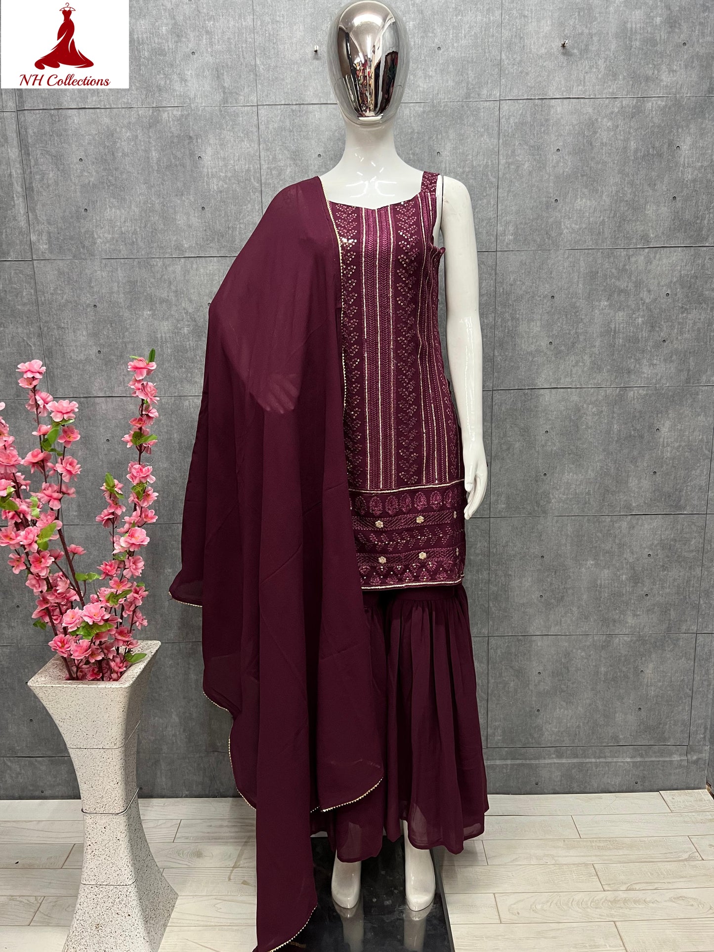 Women’s burgundy georgette sharara set in XS