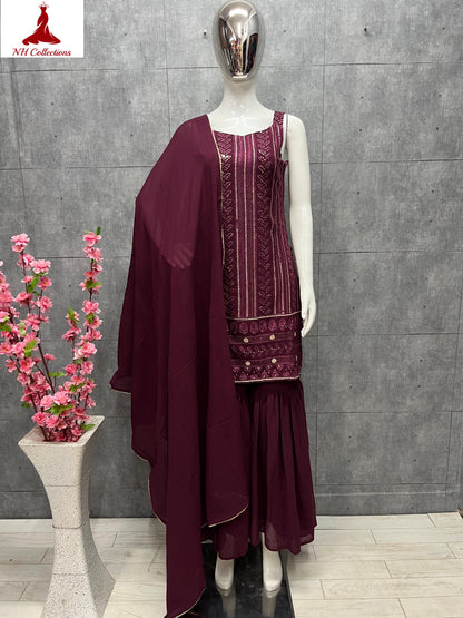 Women’s burgundy georgette sharara set in XS