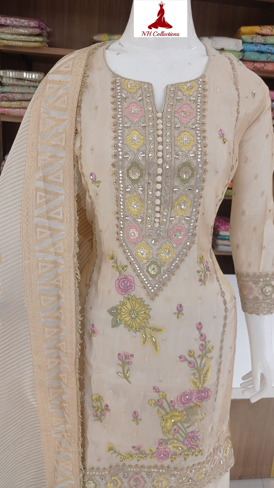 Women's golden shimmer silk kurta set with banarasi dupatta in L