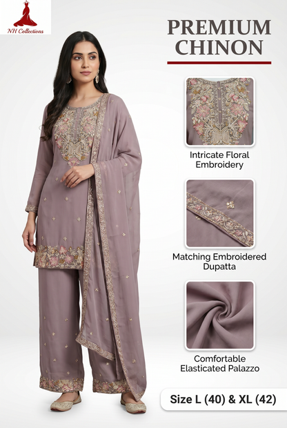 Women's Mauve color chinon pallazo set in L & XL