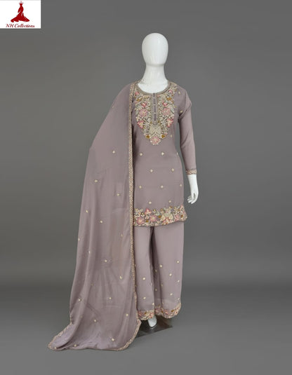 Women's Mauve color chinon pallazo set in L & XL