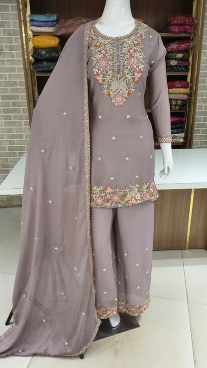 Women's Mauve color chinon pallazo set in L & XL