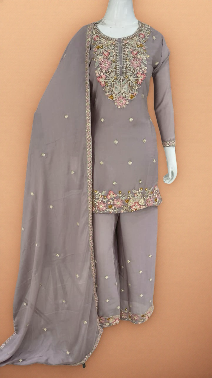 Women's Mauve color chinon pallazo set in L & XL