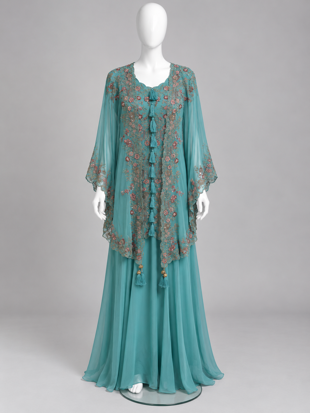 Women's Embroidered Georgette 3-Piece Palazzo Set with Detachable Shrug (M & L)