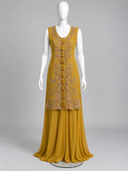 Women's Embroidered Georgette 3-Piece Palazzo Set with Detachable Shrug (M & L)