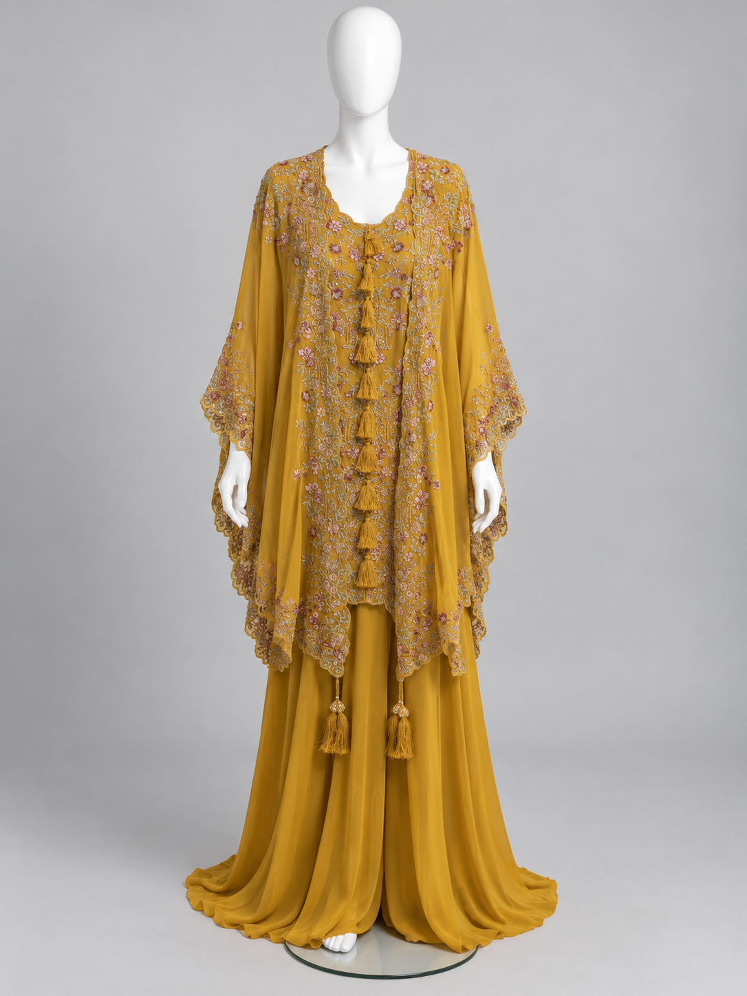 Women's Embroidered Georgette 3-Piece Palazzo Set with Detachable Shrug (M & L)