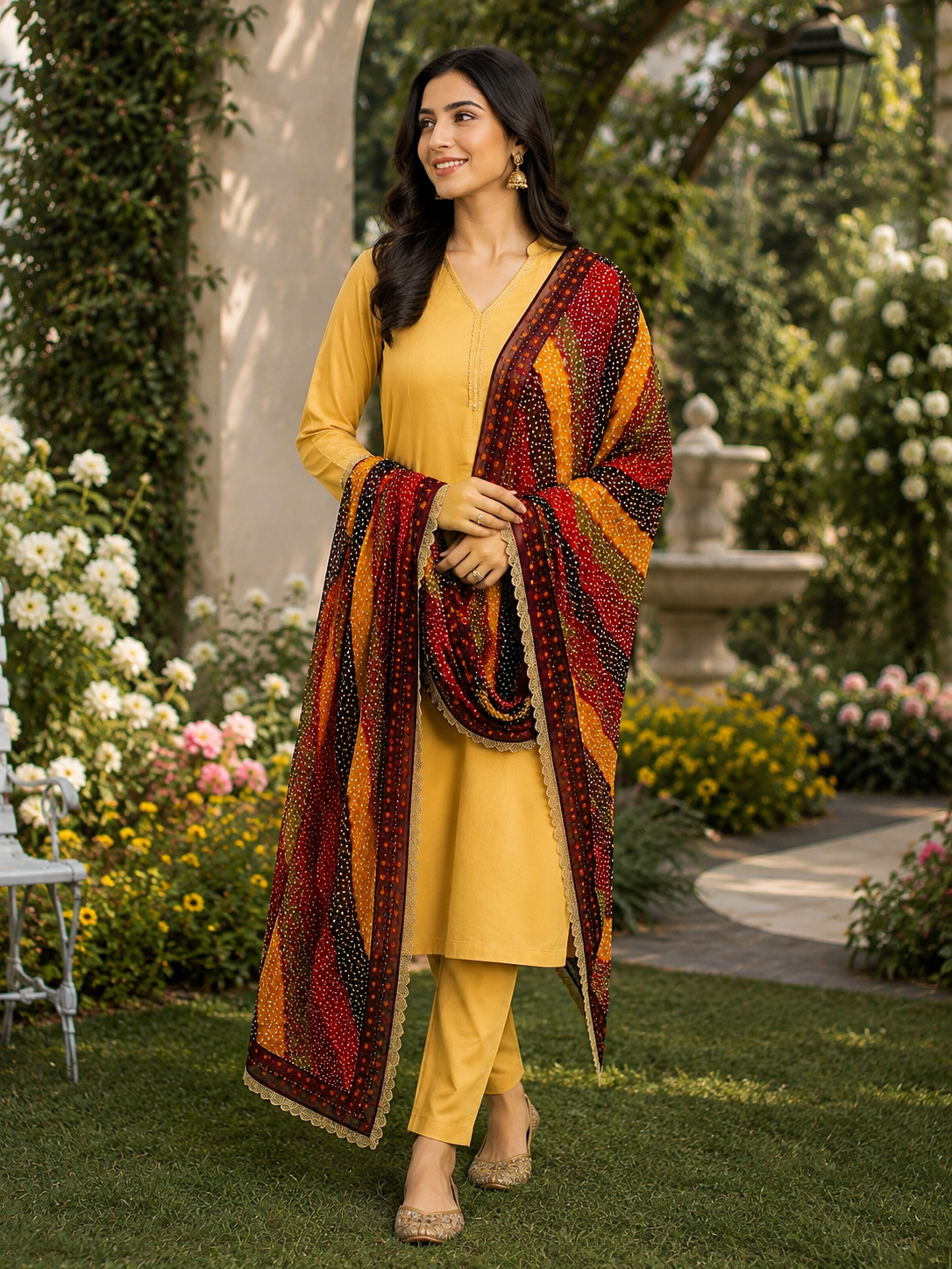 Women's Multicolored Jaipuri Bandhej Dupatta