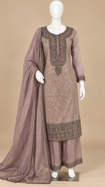 Women's Elegant Shimmer Gold Embroidered Pakistani Palazzo Set in XL