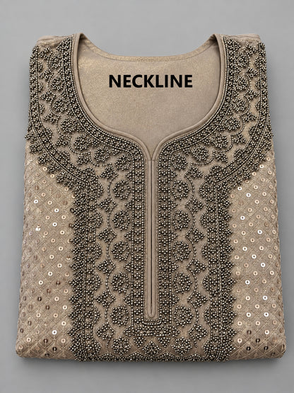 Women's Elegant Shimmer Gold Embroidered Pakistani Palazzo Set in XL