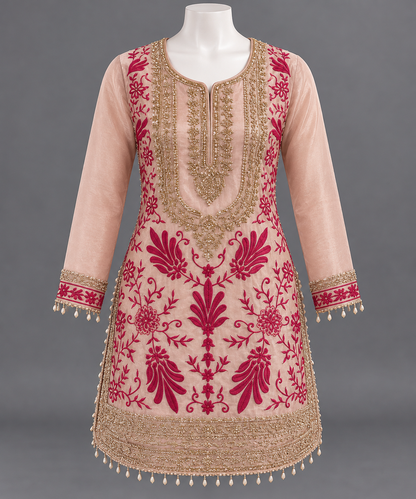 Women's Shimmer Silk Apple Cut Kurta Palazzo Set in L