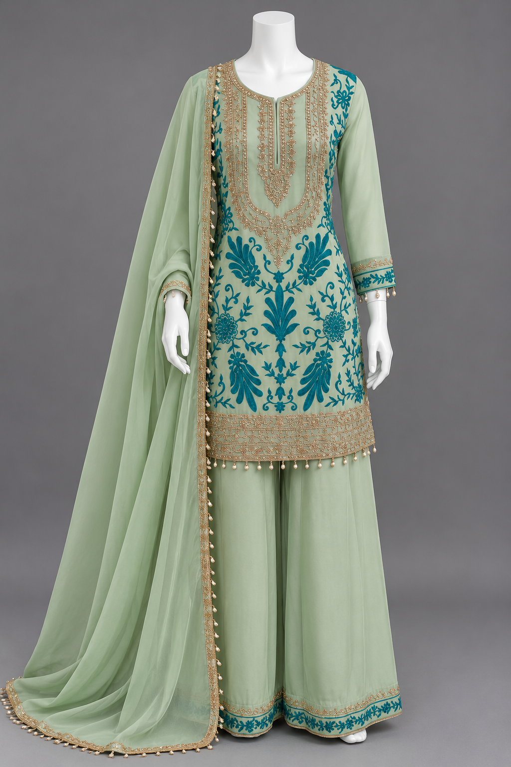 Women's Shimmer Silk Apple Cut Kurta Palazzo Set in L