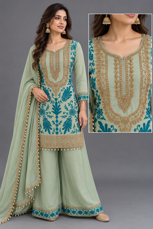 Women's Shimmer Silk Apple Cut Kurta Palazzo Set in L