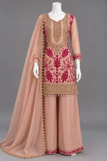 Women's Shimmer Silk Apple Cut Kurta Palazzo Set in L